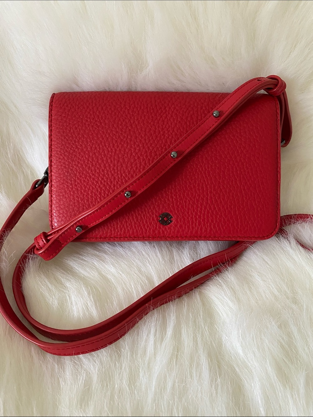 Dagne Dover Andra Crossbody Small in Siren Red with Gunmetal Hardware, Looks New